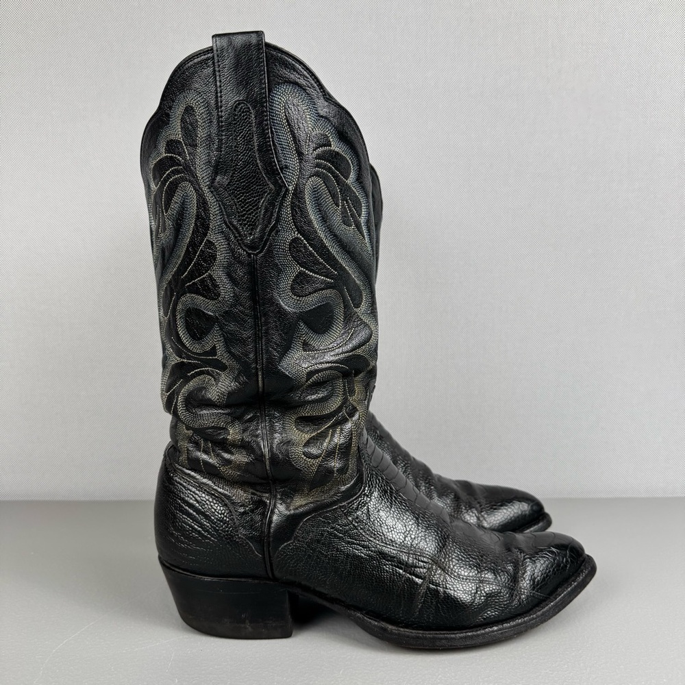 El Dorado Handmade Exotic Cowboy Boots Men 9 D Black Leather Ostrich Leg Vibram